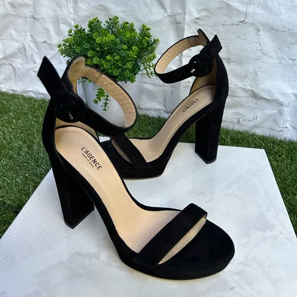 L'AGENCECecile Suede Platform Sandals black size 6.5