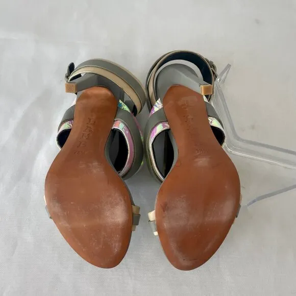 L.A.M.B. Stunning Metallic Iridescent Grey Ankle Buckle Stiletto Sandals 7.5 M