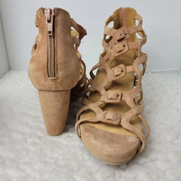 L'Amour Des Pieds Ivanka Womens Size 9.5Beige Suede Wedge Platform Sandals Heels