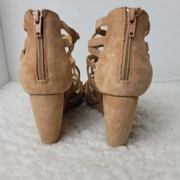 L'Amour Des Pieds Ivanka Womens Size 9.5Beige Suede Wedge Platform Sandals Heels