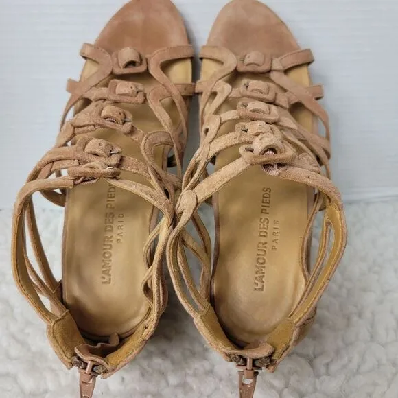 L'Amour Des Pieds Ivanka Womens Size 9.5Beige Suede Wedge Platform Sandals Heels