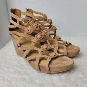L'Amour Des Pieds Ivanka Womens Size 9.5Beige Suede Wedge Platform Sandals Heels