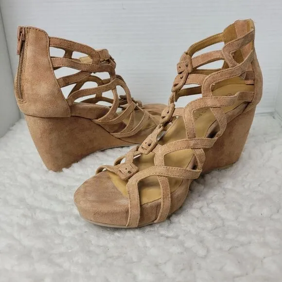 L'Amour Des Pieds Ivanka Womens Size 9.5Beige Suede Wedge Platform Sandals Heels
