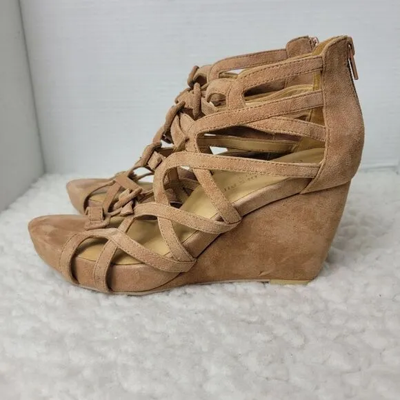L'Amour Des Pieds Ivanka Womens Size 9.5Beige Suede Wedge Platform Sandals Heels