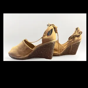 Lane Bryant Womens  Wedge High Heel Ankle Tie Closed Tan color 11W NEW
