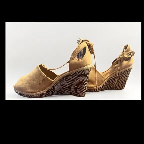 Lane Bryant Womens  Wedge High Heel Ankle Tie Closed Tan color 11W NEW