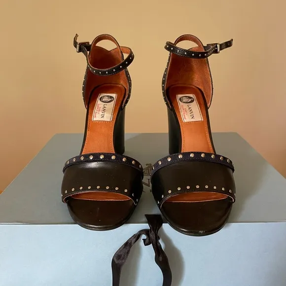 Lanvin Paris Wedge Sandals - Black Leather/Suede size 7