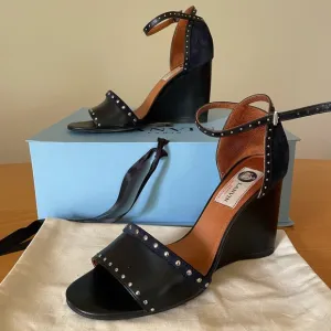Lanvin Paris Wedge Sandals - Black Leather/Suede size 7