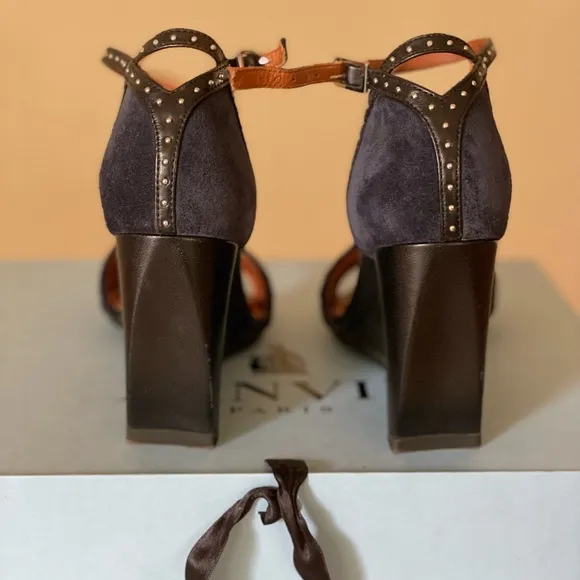 Lanvin Paris Wedge Sandals - Black Leather/Suede size 7