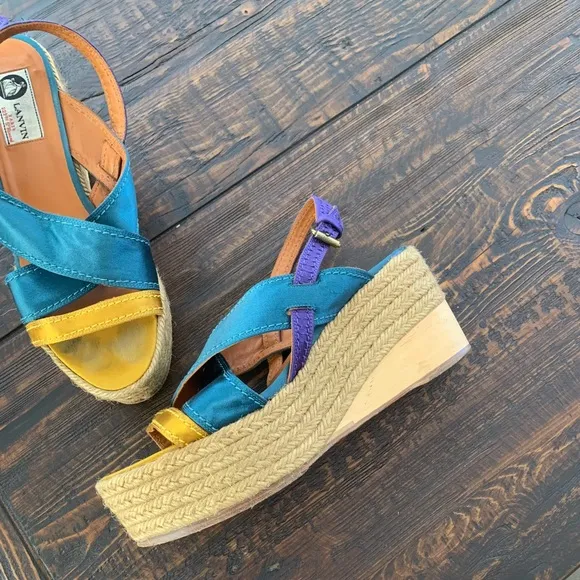 Lanvin Satin Crossover Espadrille Platform Sandals