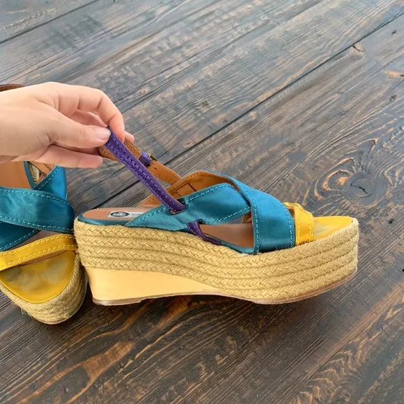 Lanvin Satin Crossover Espadrille Platform Sandals