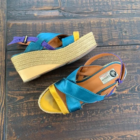 Lanvin Satin Crossover Espadrille Platform Sandals