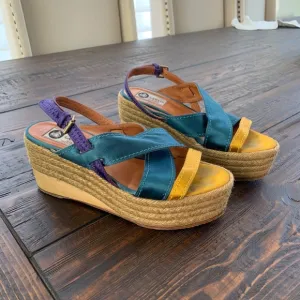 Lanvin Satin Crossover Espadrille Platform Sandals