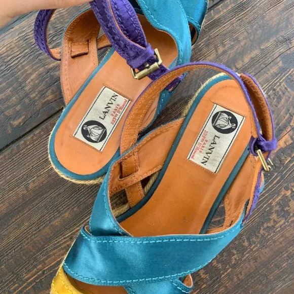 Lanvin Satin Crossover Espadrille Platform Sandals
