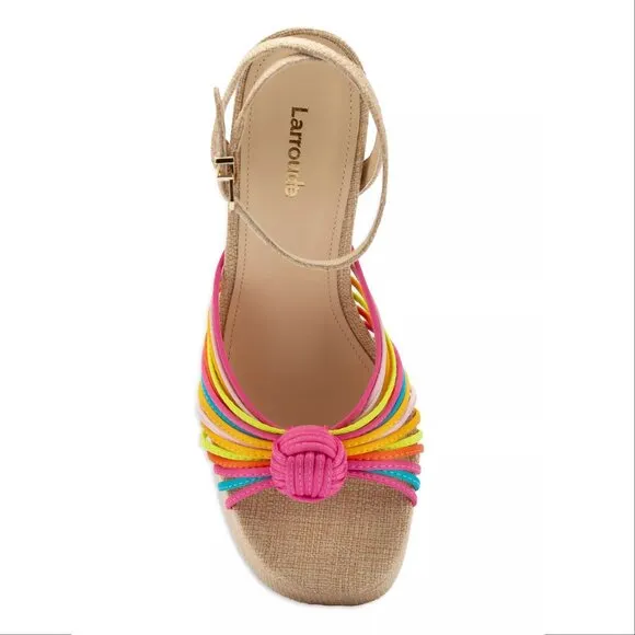 Larroude Valerie Knotted Satin Platform Sandals Sz 8.5 Multi 140MM Heel NEW $330