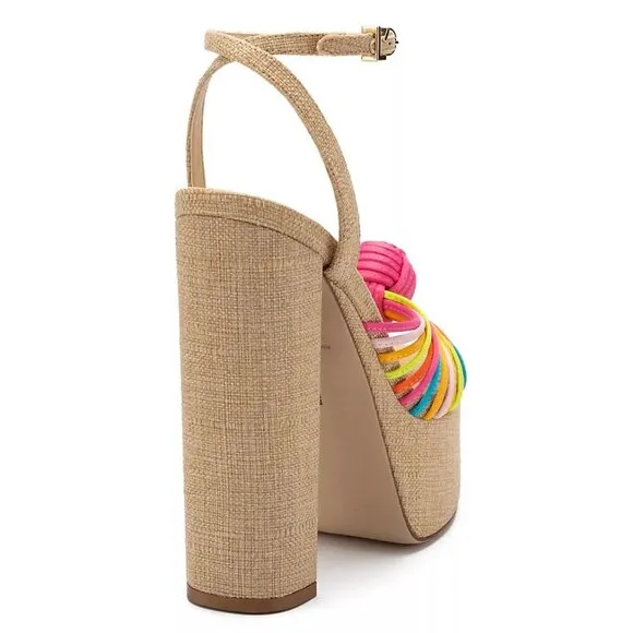 Larroude Valerie Knotted Satin Platform Sandals Sz 8.5 Multi 140MM Heel NEW $330