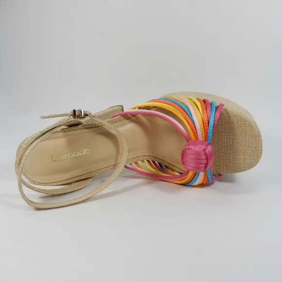 Larroude Valerie Knotted Satin Platform Sandals Sz 8.5 Multi 140MM Heel NEW $330