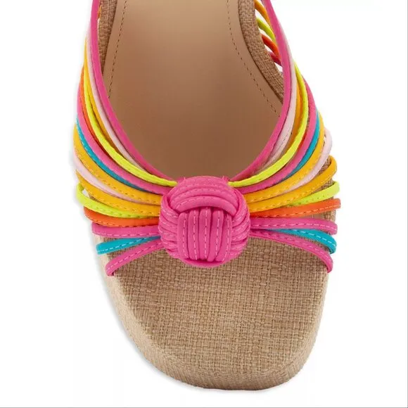 Larroude Valerie Knotted Satin Platform Sandals Sz 8.5 Multi 140MM Heel NEW $330