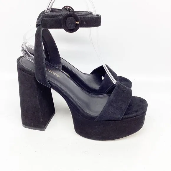 Larroude Women's Dolly Black Suede Platform Block Heel Sandals Size 6.5