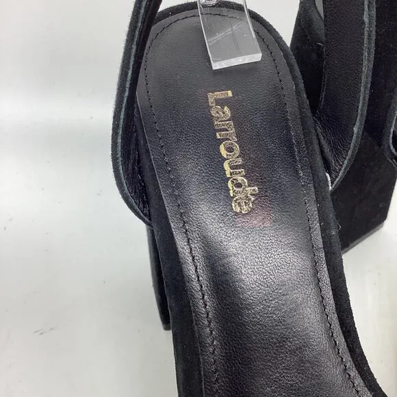 Larroude Women's Dolly Black Suede Platform Block Heel Sandals Size 6.5