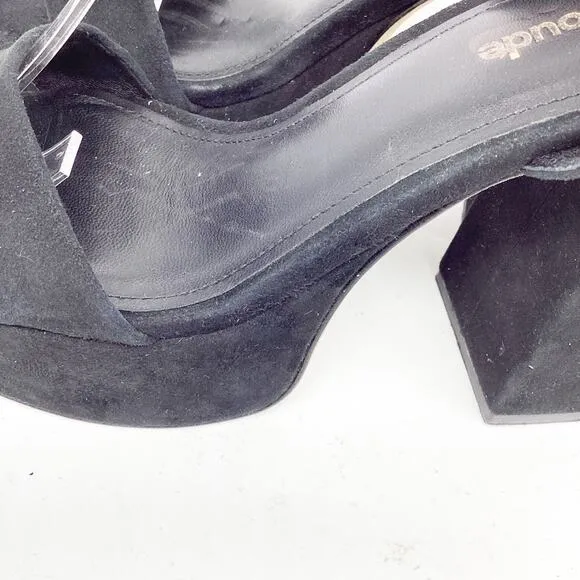 Larroude Women's Dolly Black Suede Platform Block Heel Sandals Size 6.5