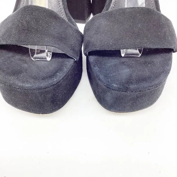 Larroude Women's Dolly Black Suede Platform Block Heel Sandals Size 6.5