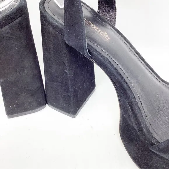 Larroude Women's Dolly Black Suede Platform Block Heel Sandals Size 6.5