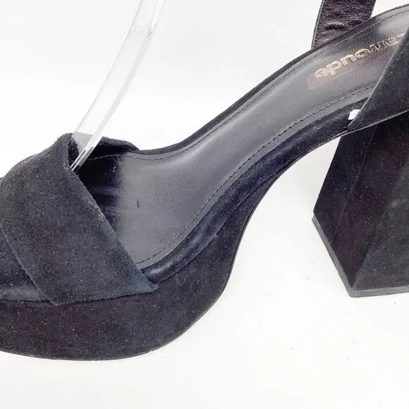 Larroude Women's Dolly Black Suede Platform Block Heel Sandals Size 6.5