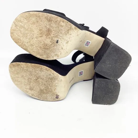 Larroude Women's Dolly Black Suede Platform Block Heel Sandals Size 6.5