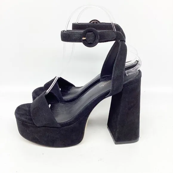 Larroude Women's Dolly Black Suede Platform Block Heel Sandals Size 6.5