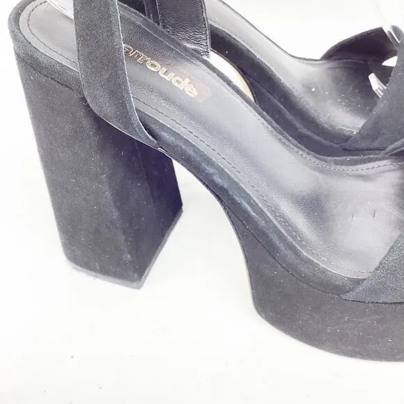 Larroude Women's Dolly Black Suede Platform Block Heel Sandals Size 6.5