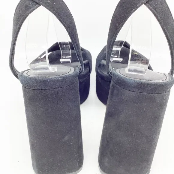 Larroude Women's Dolly Black Suede Platform Block Heel Sandals Size 6.5