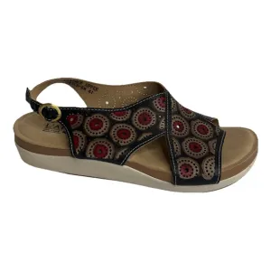 L'Artiste by Spring Step ERICE Black &amp; Multi Leather Wedge Sandal 10.5/41