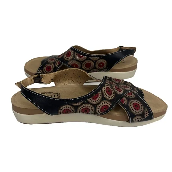 L'Artiste by Spring Step ERICE Black &amp; Multi Leather Wedge Sandal 10.5/41