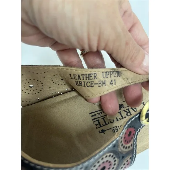 L'Artiste by Spring Step ERICE Black &amp; Multi Leather Wedge Sandal 10.5/41