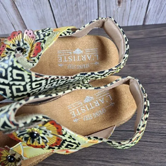 L'Artiste By Spring Step Radd Floral Cork Wedge Sandals Women's 10.5-11 EU 42