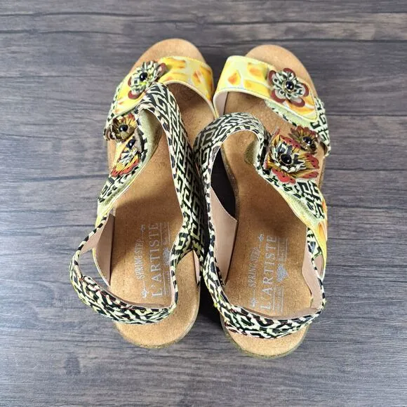 L'Artiste By Spring Step Radd Floral Cork Wedge Sandals Women's 10.5-11 EU 42