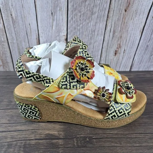 L'Artiste By Spring Step Radd Floral Cork Wedge Sandals Women's 10.5-11 EU 42