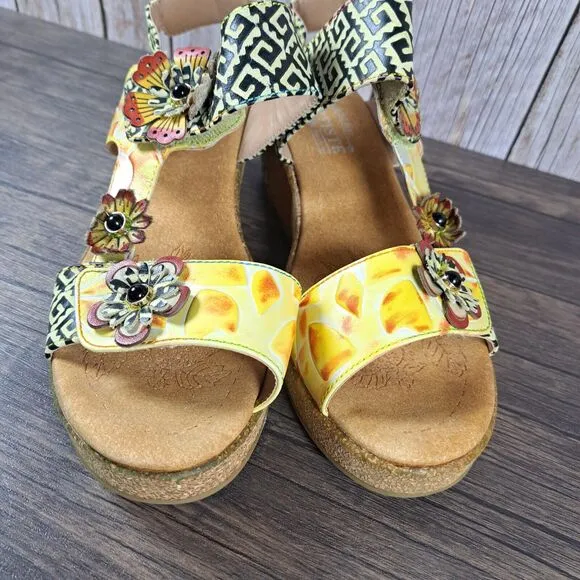 L'Artiste By Spring Step Radd Floral Cork Wedge Sandals Women's 10.5-11 EU 42