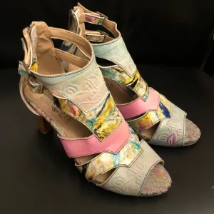 L’Artiste Spring Step Brooke Leather Peep Toe Ankle Bootie Heels 39 (8.5 US)