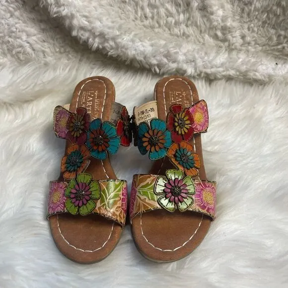 L’ARTISTE Spring Step Multi Leather slides heels Straps Sandals EUR SZ 39 US8.5