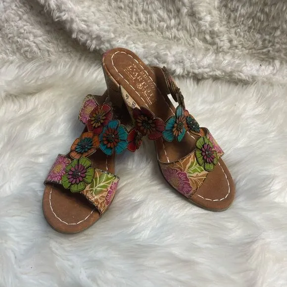 L’ARTISTE Spring Step Multi Leather slides heels Straps Sandals EUR SZ 39 US8.5