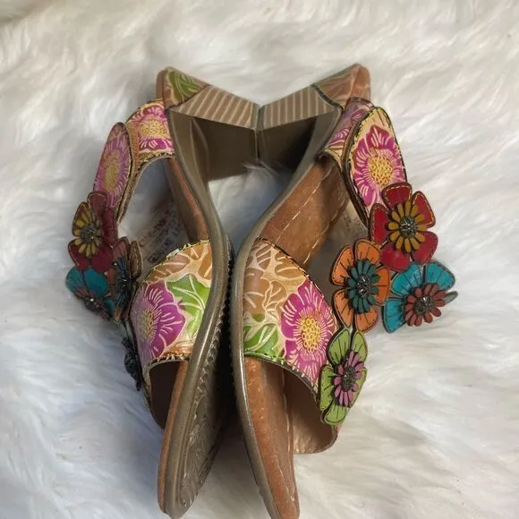 L’ARTISTE Spring Step Multi Leather slides heels Straps Sandals EUR SZ 39 US8.5