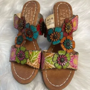 L’ARTISTE Spring Step Multi Leather slides heels Straps Sandals EUR SZ 39 US8.5