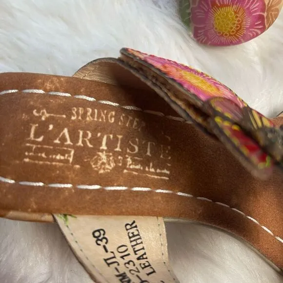 L’ARTISTE Spring Step Multi Leather slides heels Straps Sandals EUR SZ 39 US8.5