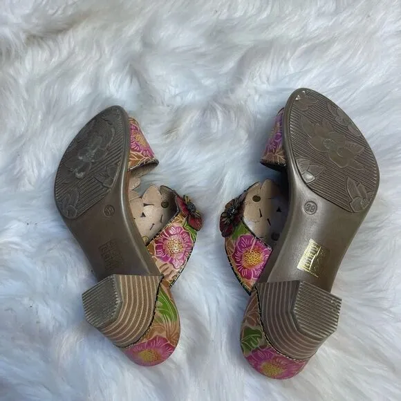 L’ARTISTE Spring Step Multi Leather slides heels Straps Sandals EUR SZ 39 US8.5