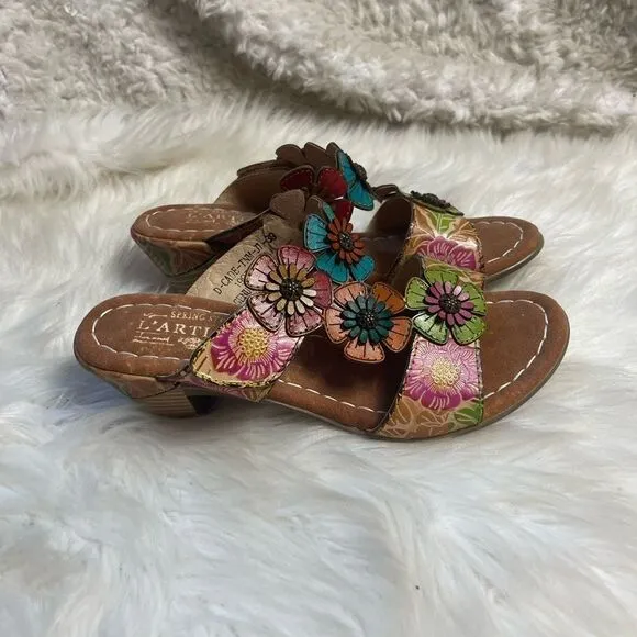 L’ARTISTE Spring Step Multi Leather slides heels Straps Sandals EUR SZ 39 US8.5
