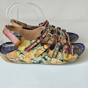 L'Artiste Taffyta Genuine Leather StrappyBuckle Wedge Sandals
