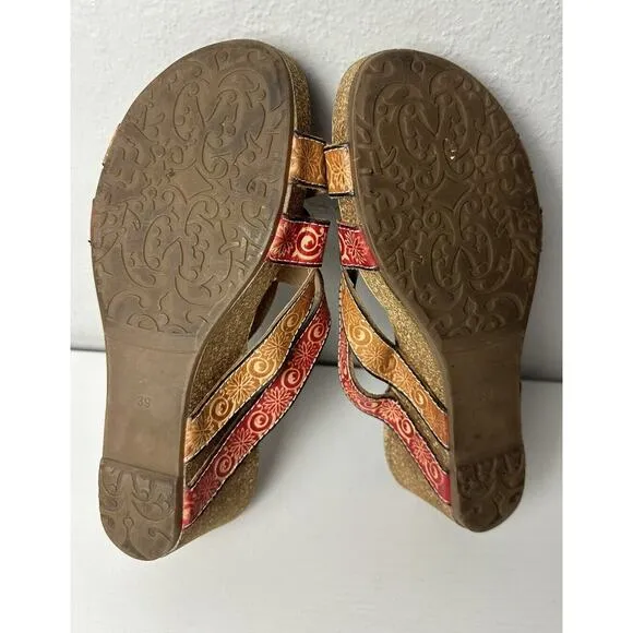 L’ARTISTE Thevana Leather Cork Wedge Sandals Women’s Size 39 US 8.5