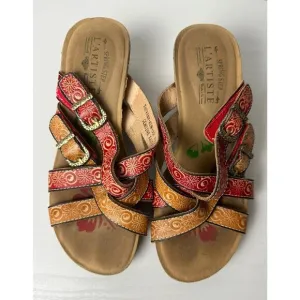L’ARTISTE Thevana Leather Cork Wedge Sandals Women’s Size 39 US 8.5